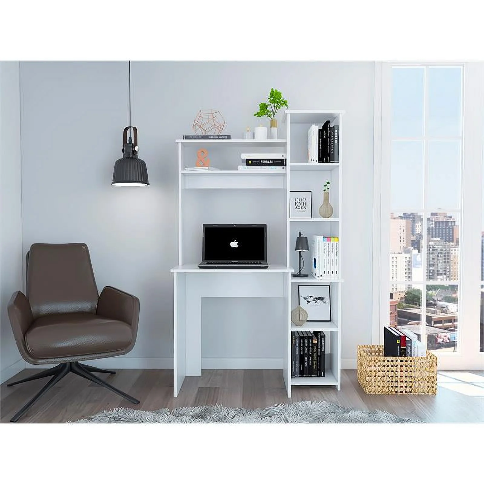 UrbanPro Modern Engineered Wood Desk with  Attached Cabinet in White