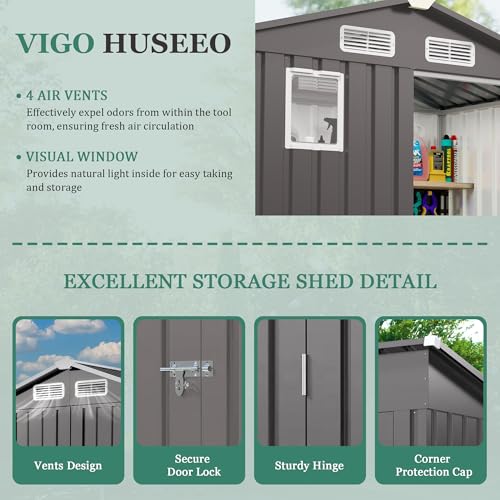 5x3x6FT Outdoor Storage Shed, Galvanized Steel Garden Shed with Lockable Door & Window, Waterproof Metal Tool Storage for Garden, Backyard, Patio, Lawn(Peak Roof)