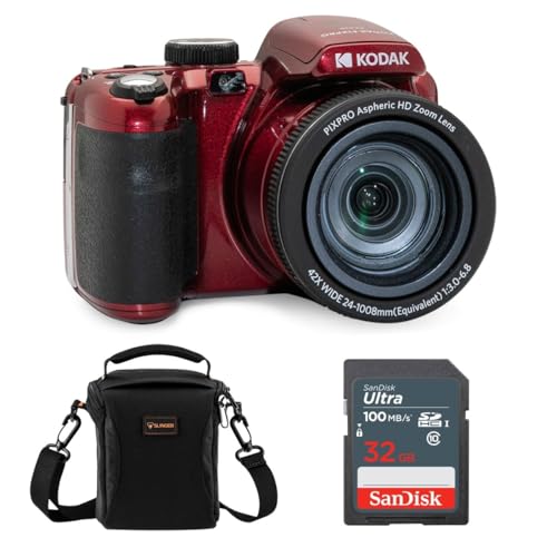 Kodak PIXPRO AZ425 Astro Zoom 20MP Full HD Digital Camera, Red, Bundle with 32GB Memory Card and Camera Bag