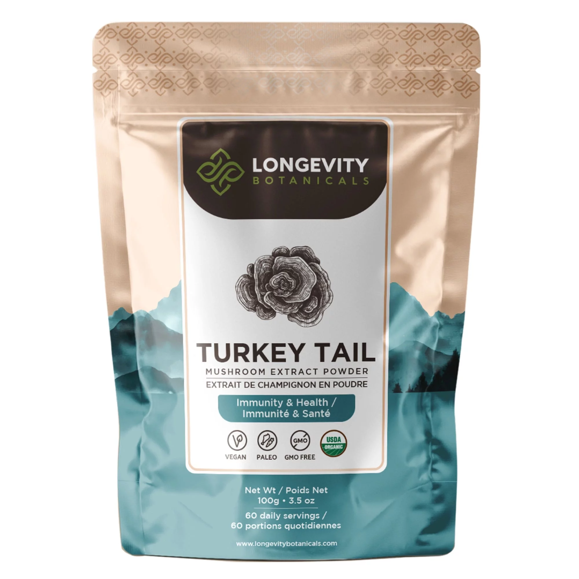 Longevity Botanicals Organic Turkey Tail Mushroom Supplement Powder (3.5 oz/100 Grams), Turkey tails