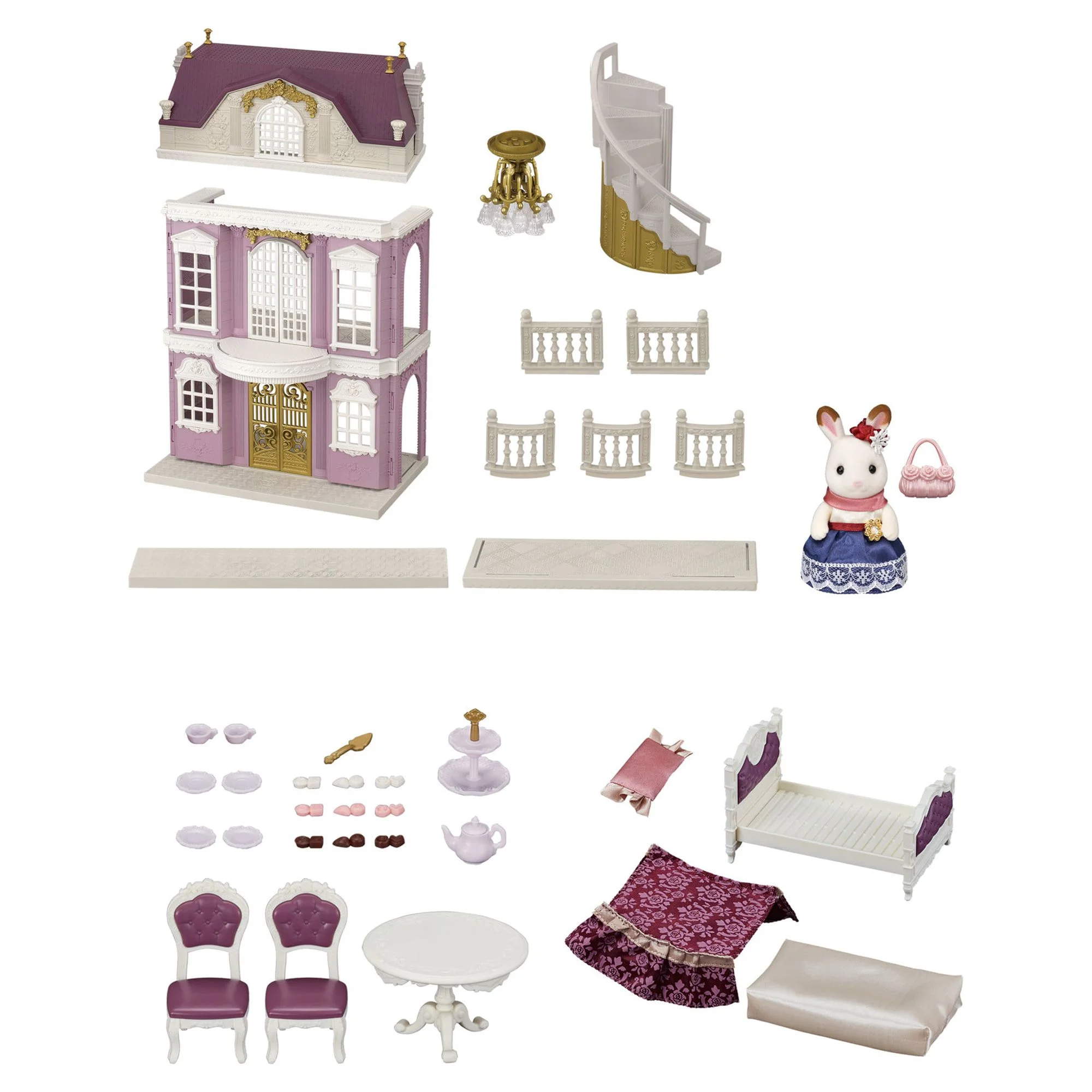 Calico Critters Town Series Elegant Town Manor Gift Set, Dollhouse Playset with Figure, Furniture and Accessories