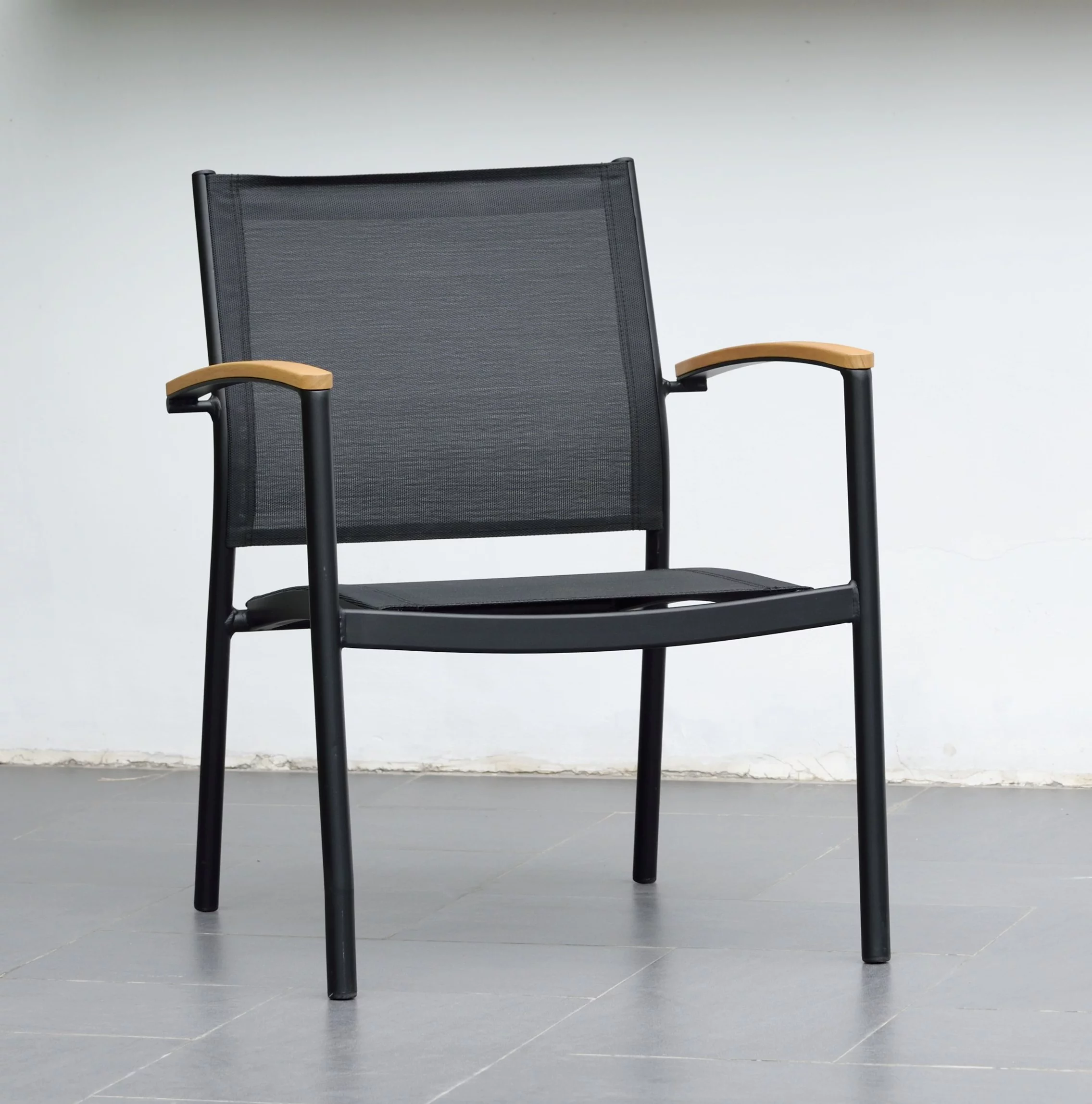 Amazonia Pierre Teak Finish & Aluminum Patio Stacking Sofa Chairs, Set of 2, Black