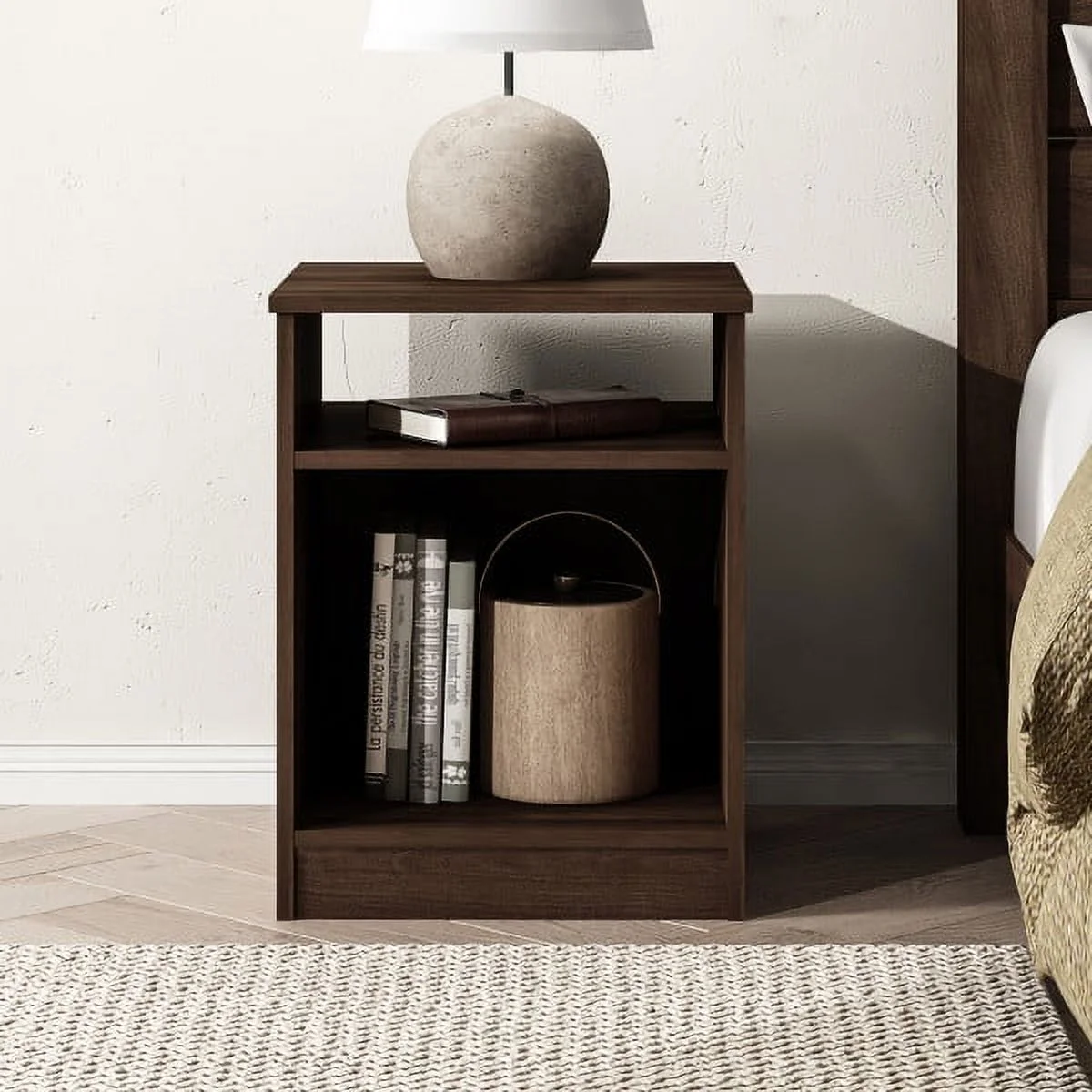 Mainstays Ardent Open Shelf Nightstand, Dark Walnut