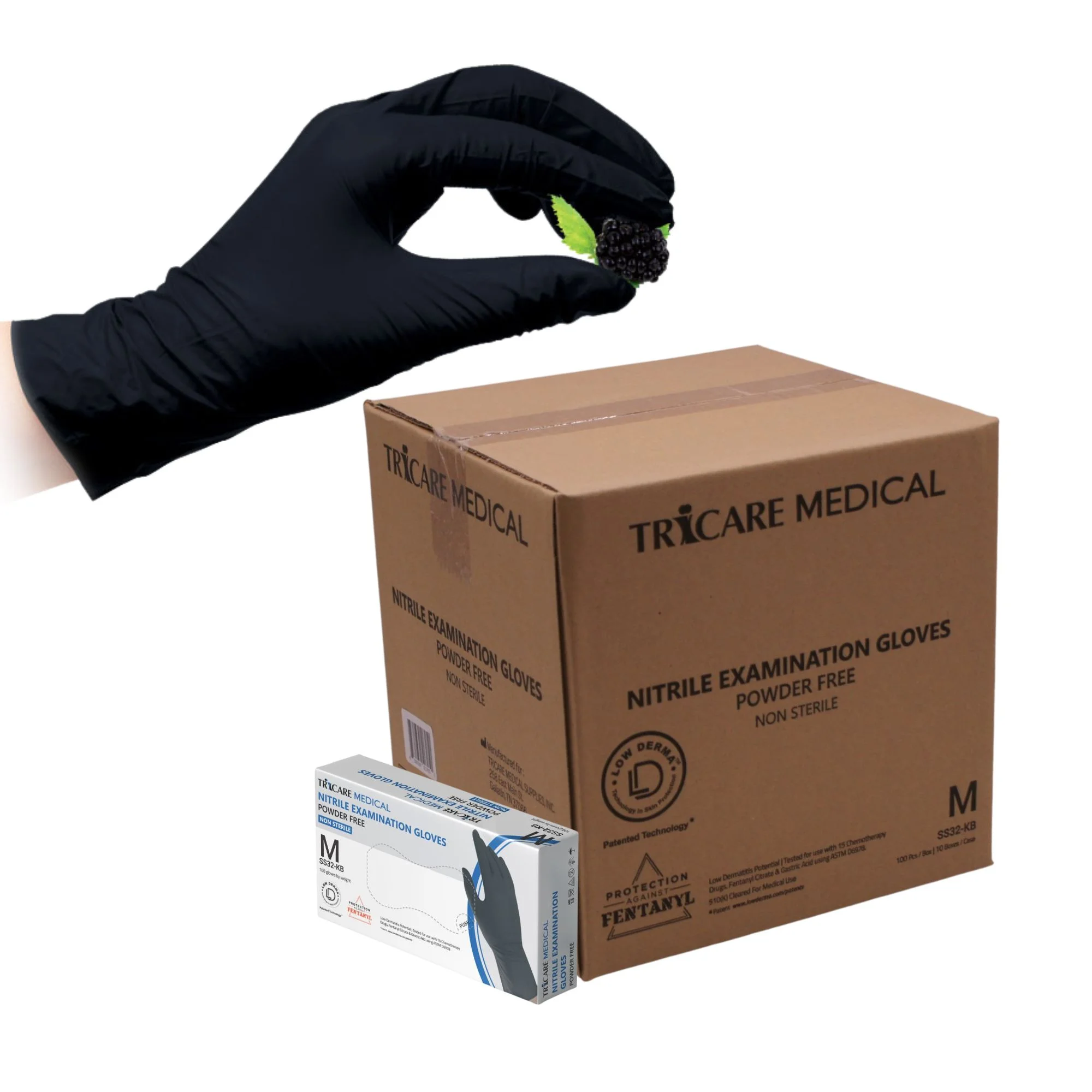 TRICARE Medical Nitrile Exam Gloves, Medium, Case of 1000, Berry Black, Powder & Latex Free, 3.5 Mil