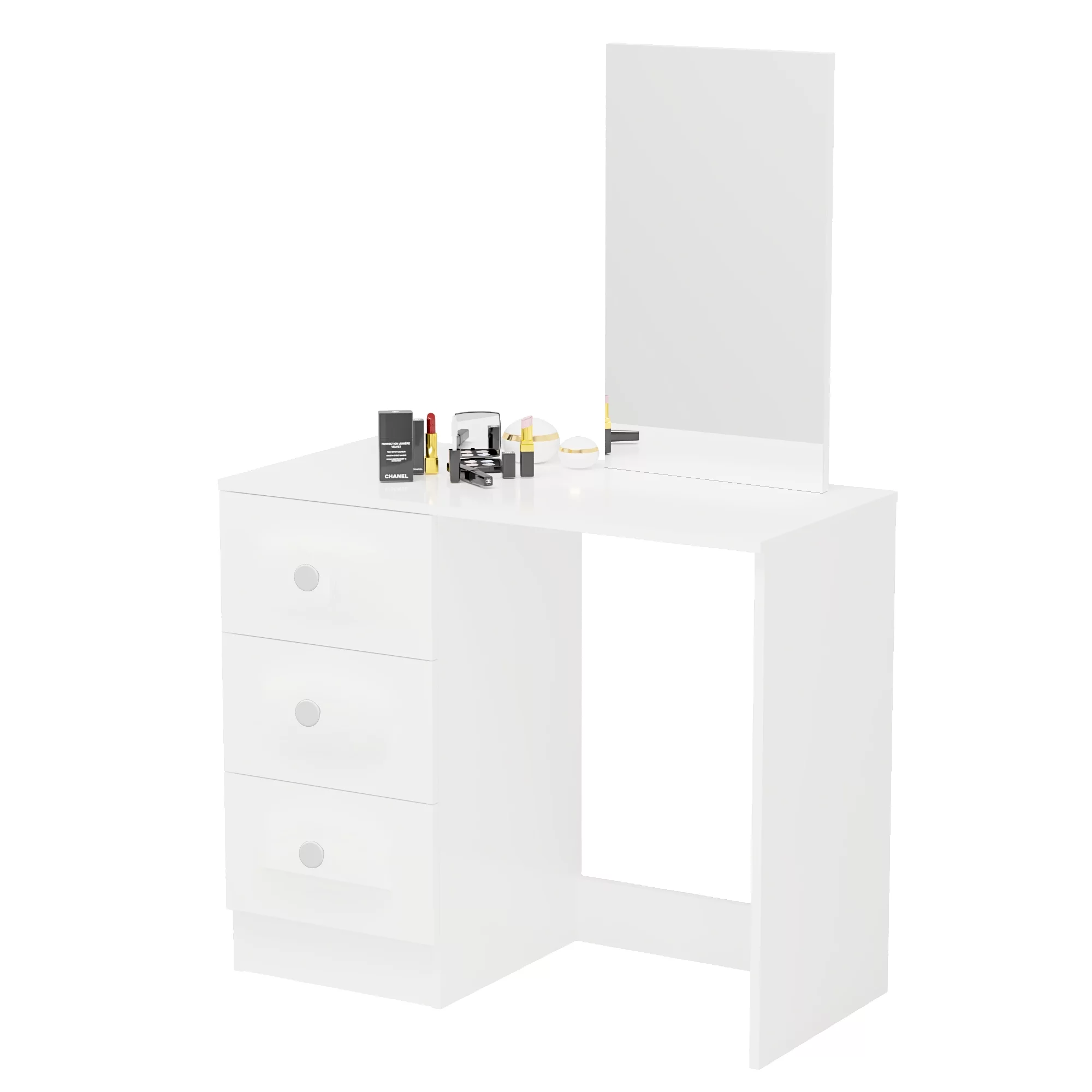 Boahaus Kira Mini Modern Vanity Table 3 Drawers, Mirror, Ample Table Top, White Painted for Bedroom