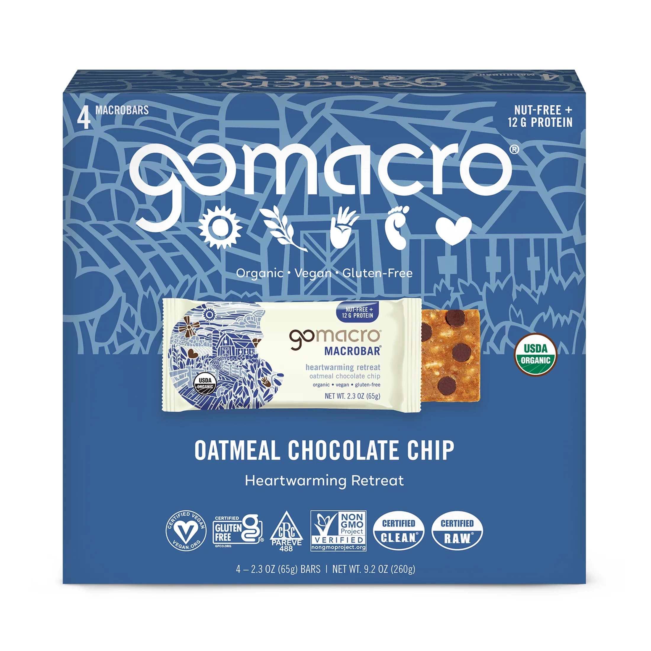 GoMacro MacroBar, Oatmeal Chocolate Chip, Organic Vegan Protein Bars, 4 ct Pack Of 7