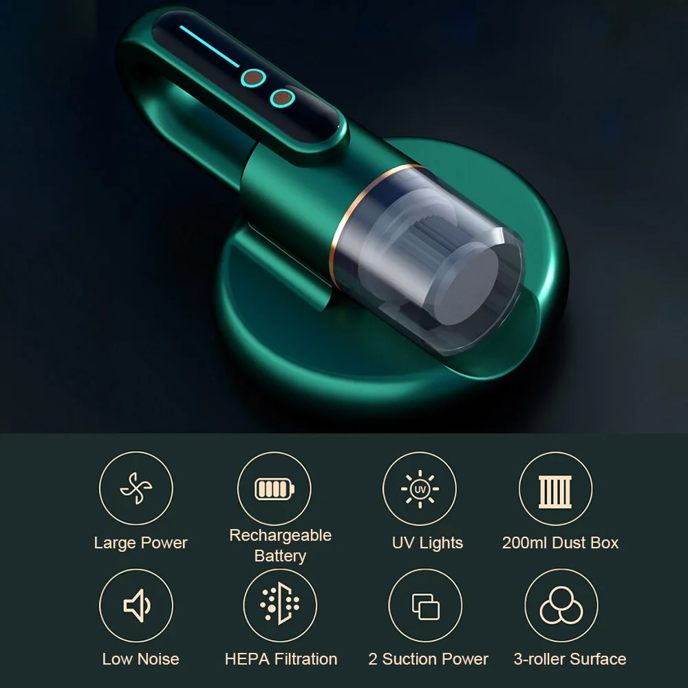 Mattress Vacuum Cleaner Mite Removal with HEPA Filtration and 5000PA Suction Instrument Wireless Household Bed Vacuum Machine Cleaner UV Lamp Effectively Clean Up Bed Mattresses Pillows Cloth Sofas