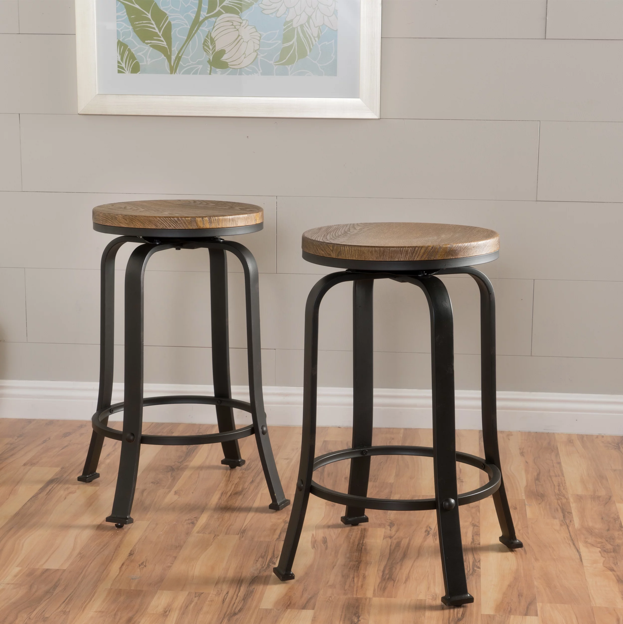 Noble House Salome Natural Wood Swivel Counter Stool (Set of 2)
