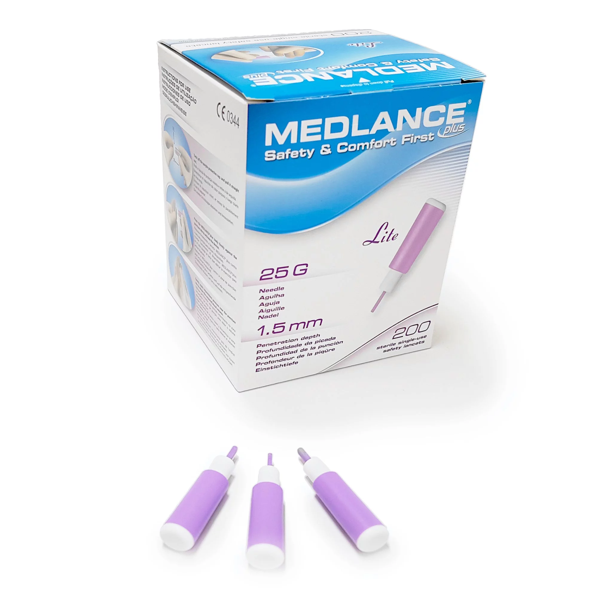 Medlance Fixed Depth Lancet Safety Lancet 25 Gauge Needle 1.5 mm Depth 1 Box(s), 200 /Box