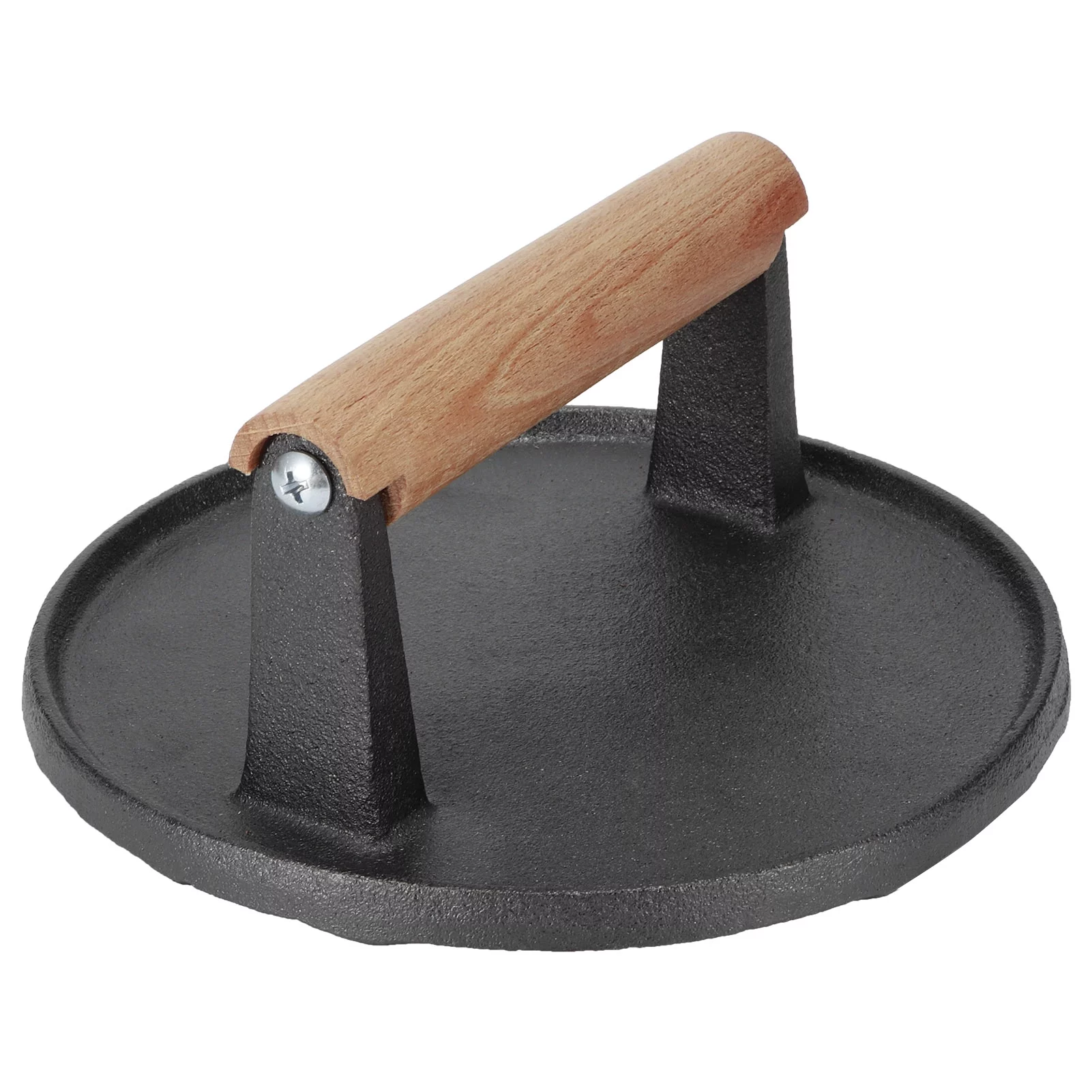 Round BBQ Tool Cast Iron Wooden Handle Steak Press Grill Roast Fried Meat Pressure Tool
