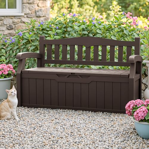 Homall 75 Gallon Outdoor Storage Benches Lockable Deck Box with Waterproof and UV Resistant, Waterproof Storage Box for Patio Furniture, Tools, Cushions (Grey)