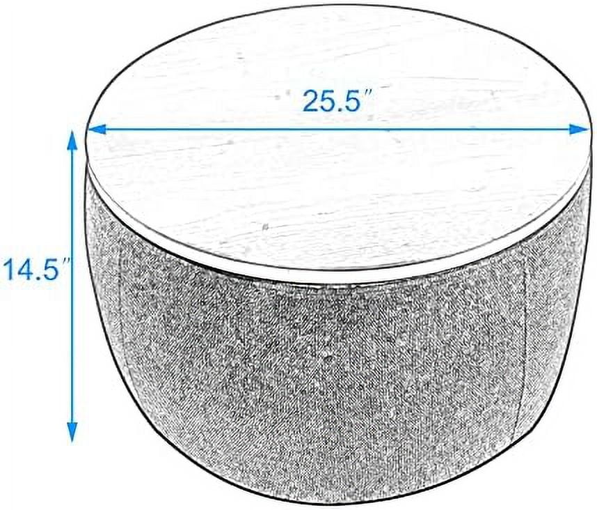RUNFAYBIU Round Ottoman with  for Living Room - Coffee Table  Foot   Footstool  End Table - with Reversible Lid Tray (Natural)