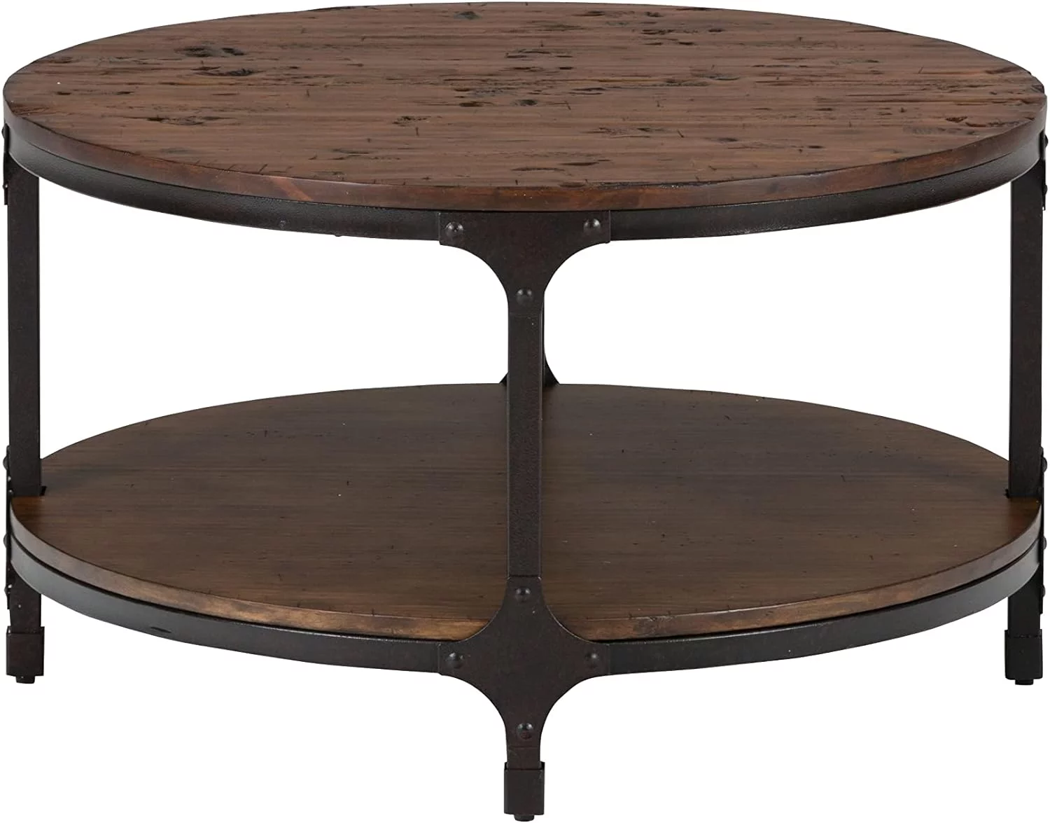 Rustic Design Pine Wood Round Shape Coffee Table Living Room Furniture