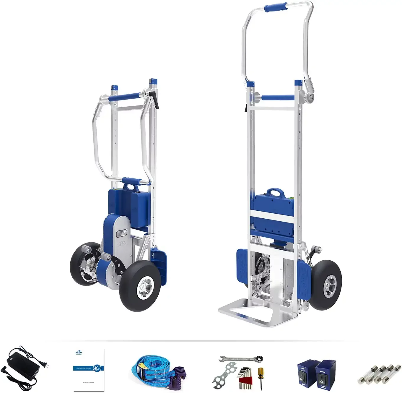 XSTO ZW7170G Electric Stair Climbing Hand Trucks Dolly Cart with Auto Edge Brake, 375LBS Capacity Aluminum Hand Truck Trolley for Moving Heavy Loads UP & Down Stairs