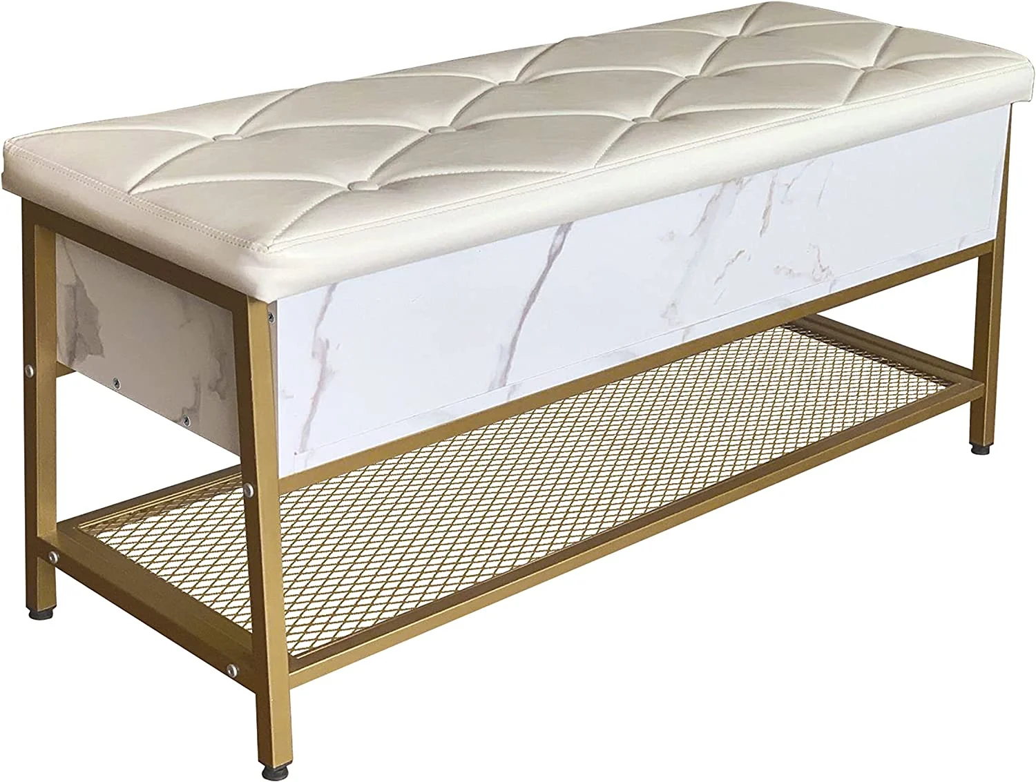 YGDU Shoe Storage Bench Bed End Stool with Padded Seat and Metal Frame for Hallway Living Room Bedroom 39.3X13.7X17.7 Inches(Gold & White)