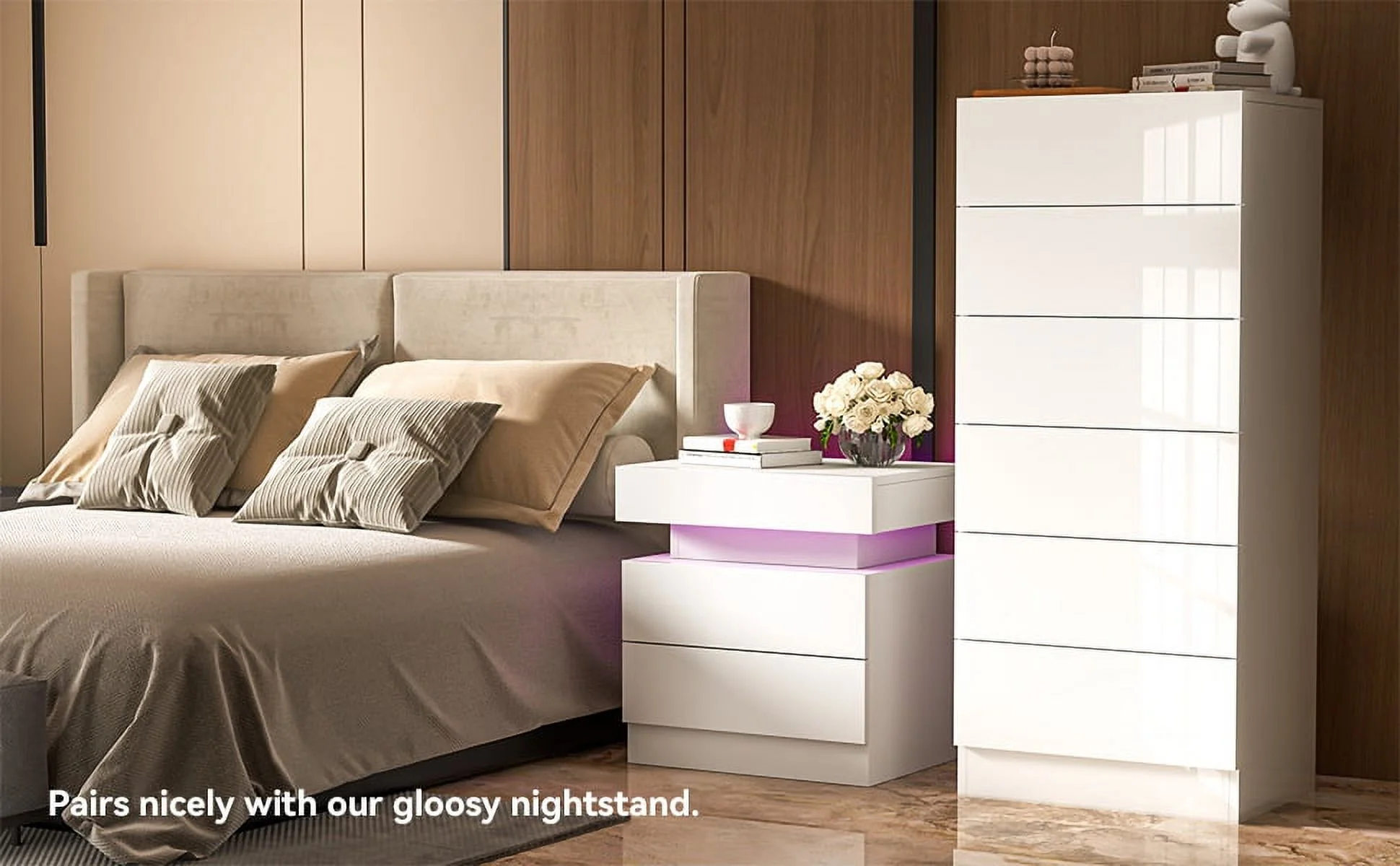 YILQQPER White Dresser 6 Drawer, Tall Storage Tower Wood Dresser, High Gloss Finish