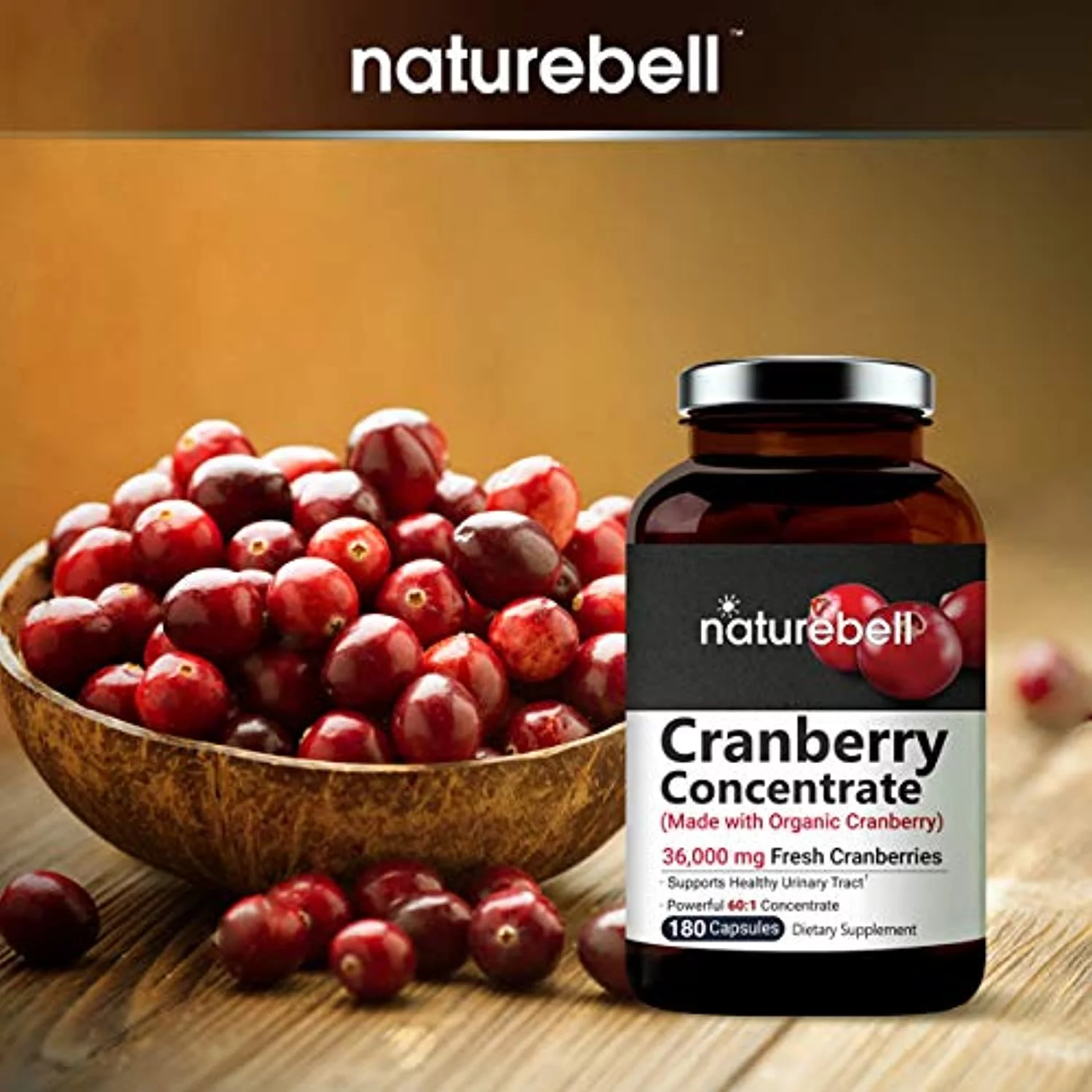 NatureBell Cranberry Pills 36,000mg with Acerola, 240 Veggie Capsules , Fresh Cranberries Extract ��� Made with Organic Ingredients ��� Supports Urinary Tract Health ��� Sugar Free