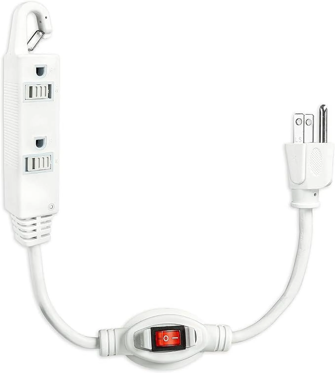 Iron Forge Inline Extension Cord with On/Off Switch 1 FT 3 Outlets with Hook for Easy Hanging, 16/3 SJTW Multiple Outlets Power Switch, White Household Outlet Electrical Switch with 3 Prong, 10 AMP