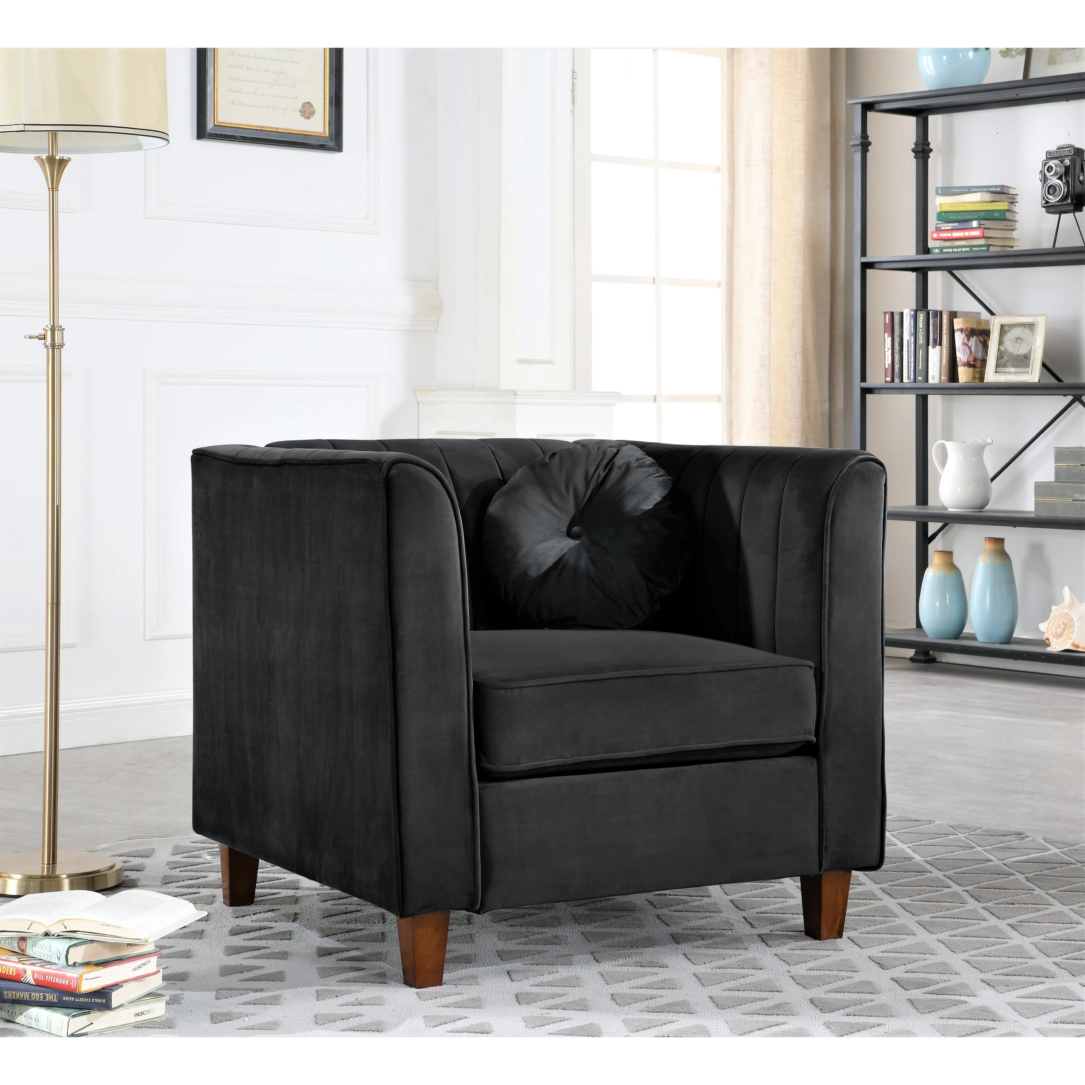 US Pride Furniture Arvilla velvet Kitts Classic Chesterfield Chair Black