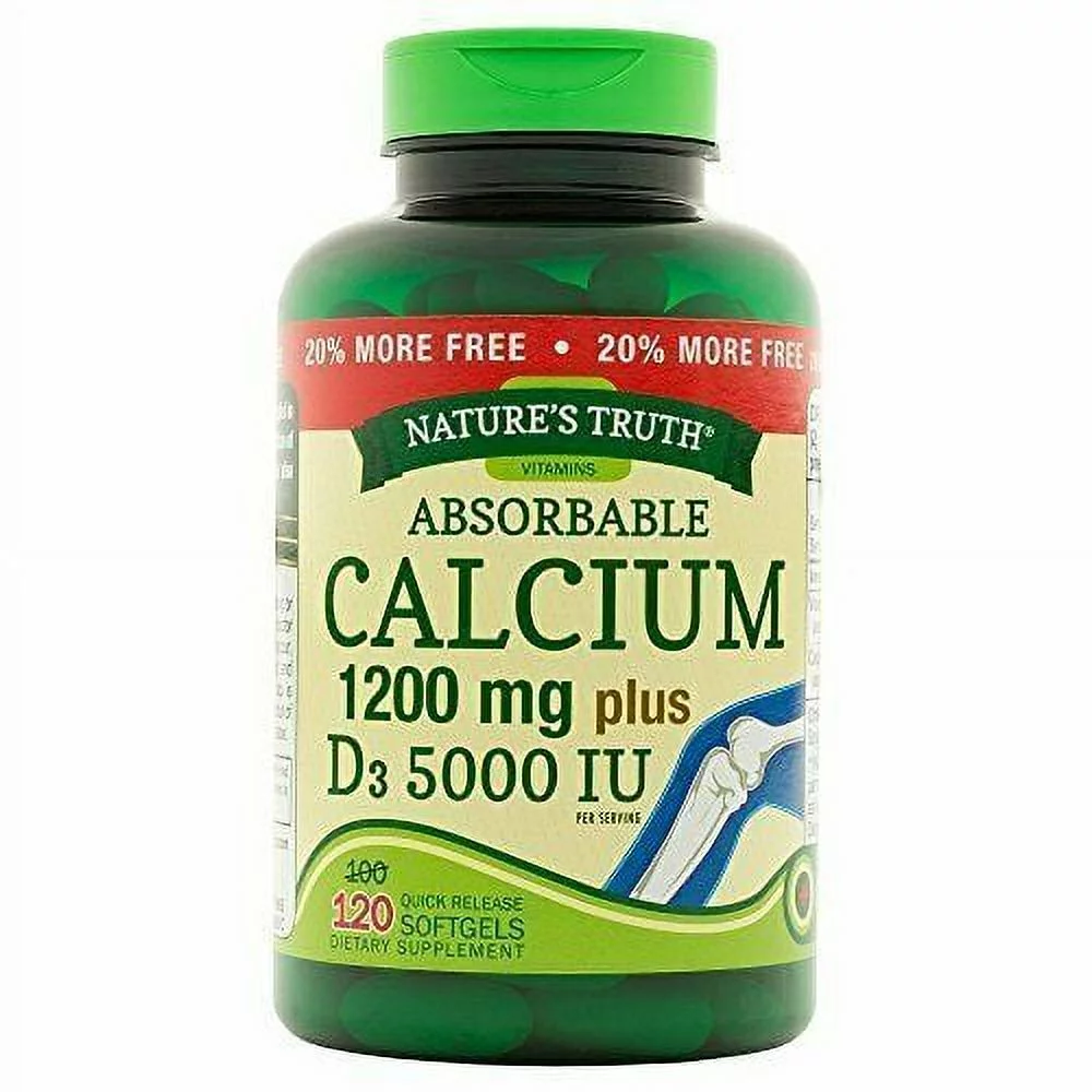 Natures's Truth Absorbable Calcium 1200 mg Plus D3 500 IU, 120 Count, Pack of 6
