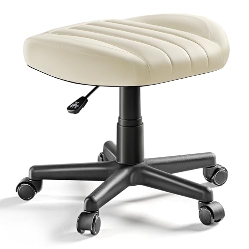 EUREKA ERGONOMIC Multi-Use Foot Stool, Height Adjustable Footrest Stool with Wheels, 360°Swivel Leg Rest Rolling Chair, Rest Ottoman Under Desk for Home Office,Beige