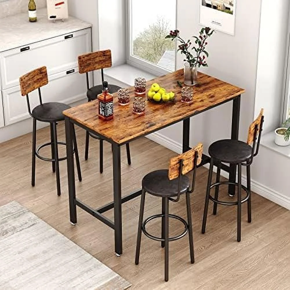 TJUNBOLIFE 3 Piece  Table Set  2-Tier Round Pub Dining Set Wooden Bistro Table with 2 PU upholstered Stools Counter Height Kitchen Table Set for Breakfast Nook  Restaurant  Small Space(Gr
