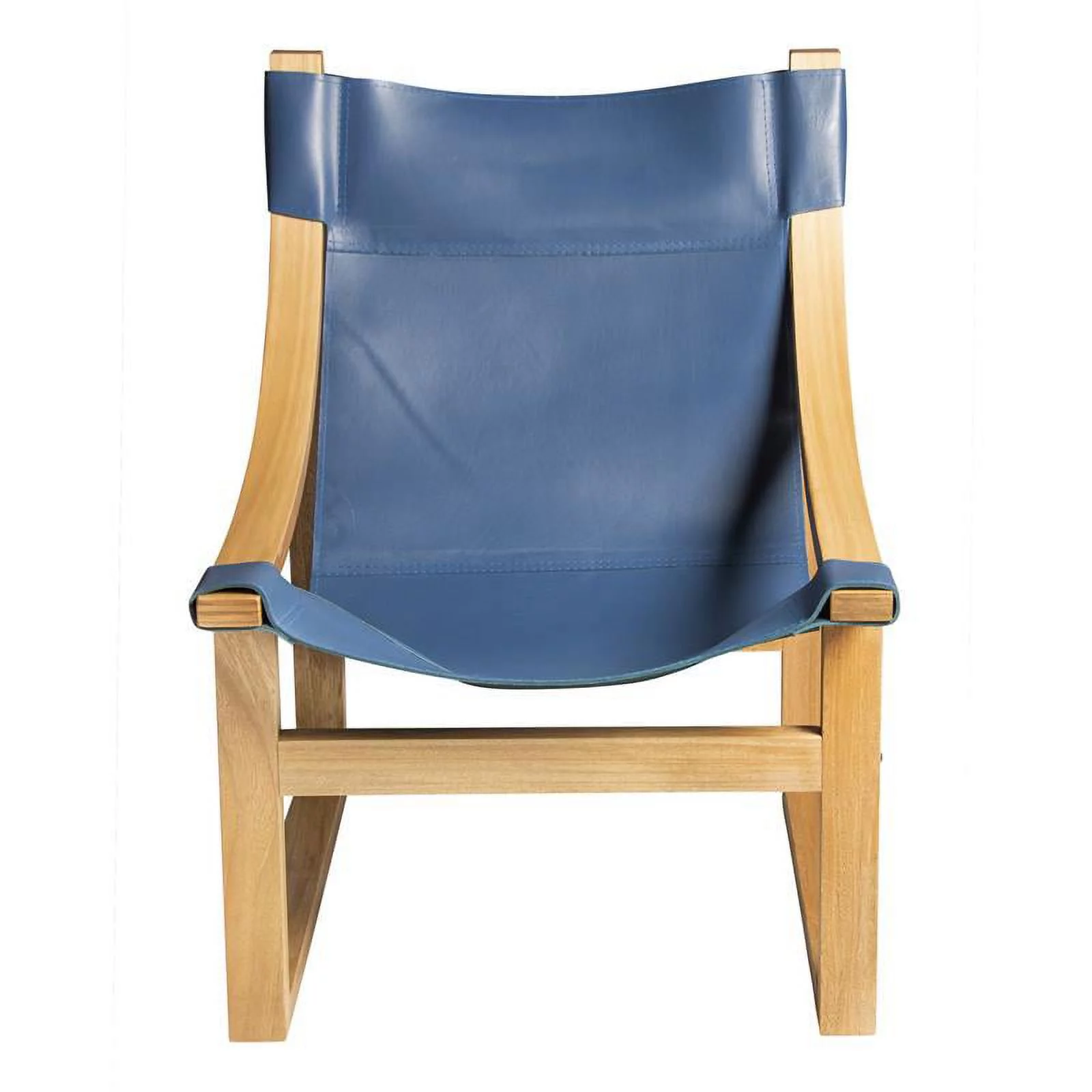 Bowery Hill Cobalt Blue Top Grain Leather and Solid Wood Sling Chair