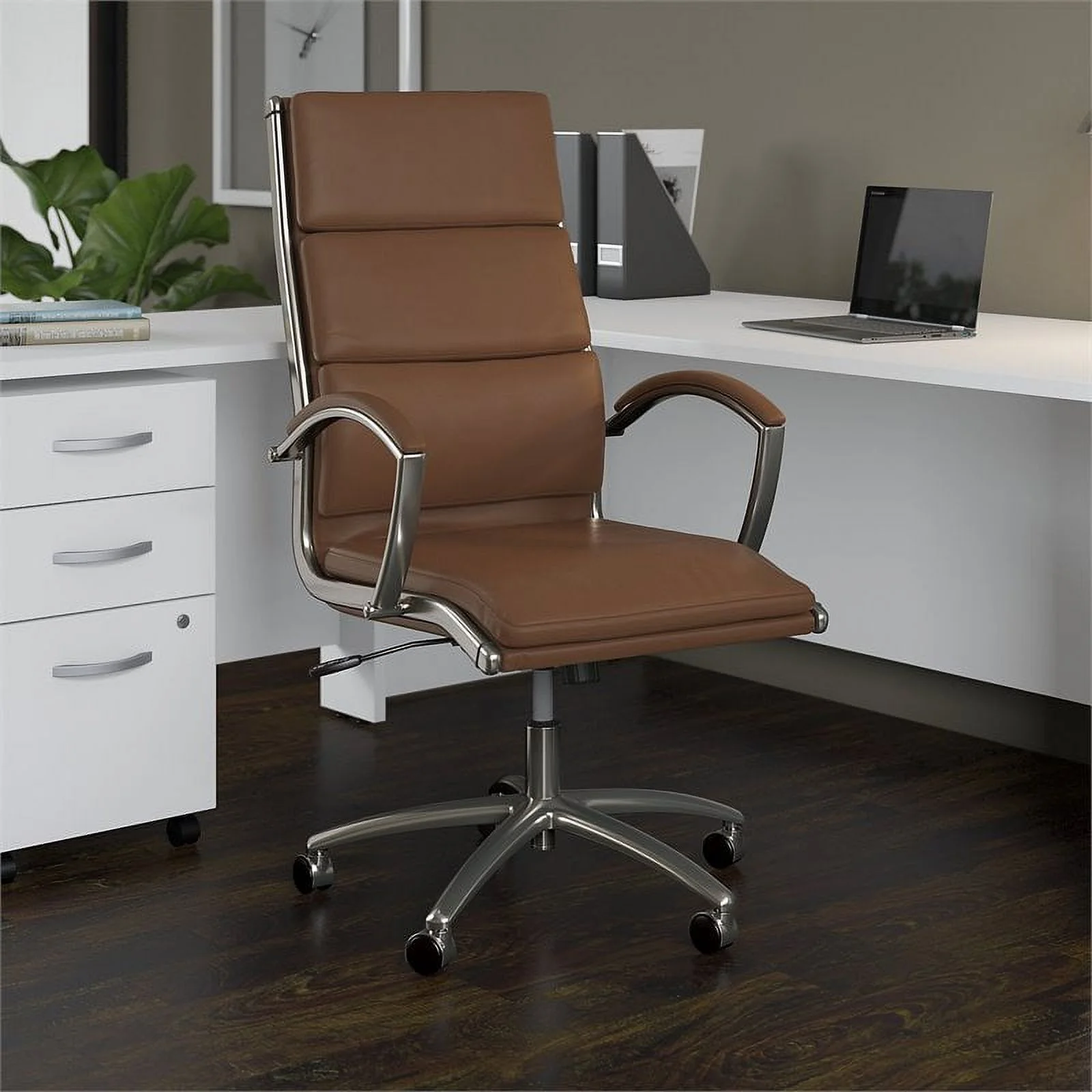 BBF Studio C High Back Contemporary Faux Leather Executive Office Chair in Tan