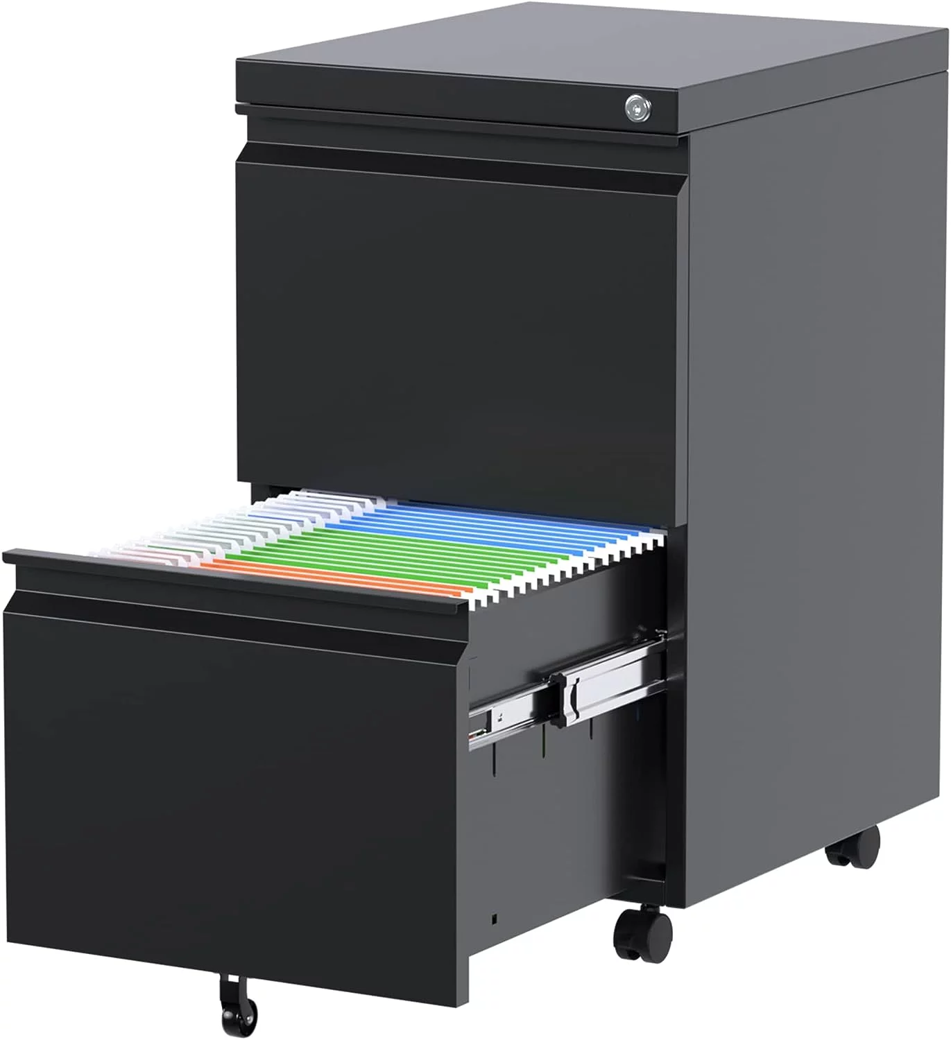 2 Drawer Vertical File Cabinet With Lock, Mobile Metal Filing Cabinet For Legal/Letter Size, Office Storage File Cabinet Under Desk, Fully Assembled, Black