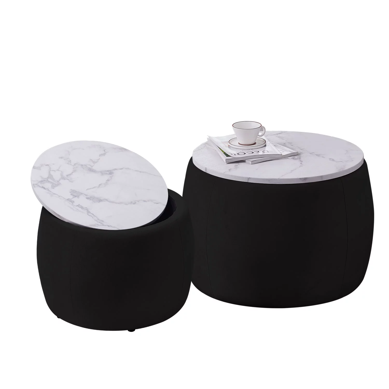CoSoTower Set of 2 End Table with Storage, Round Accent Side Table with Removable Top for Living Room, Bedroom, Black