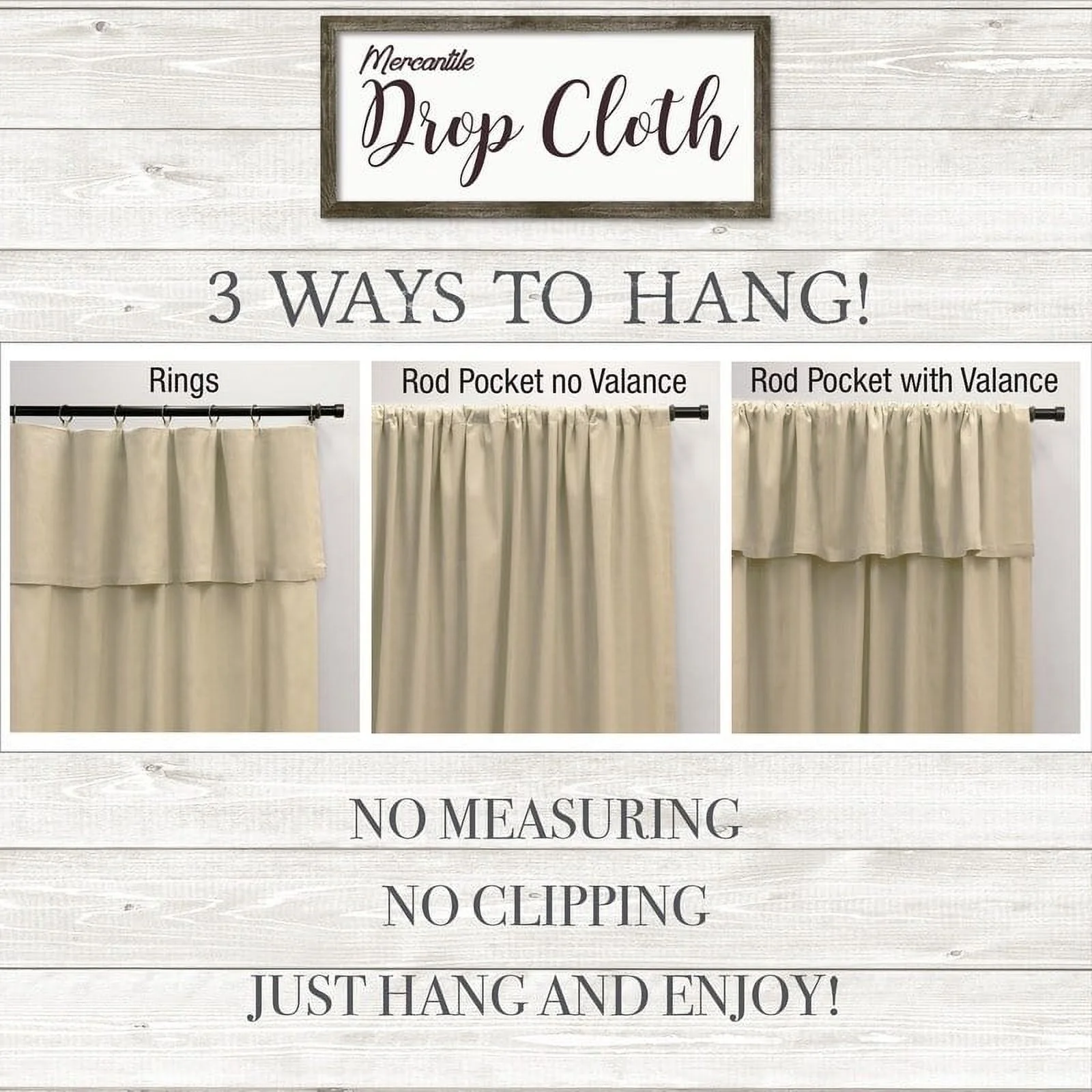 Mercantile Drop Cloth Light Filtering Ring Top Tab Farmhouse Curtain Panel with Valance Off White 84 Inches