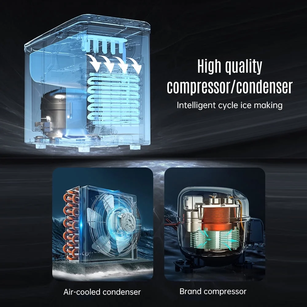 Anself Countertop Ice Maker, 10Cubes Ready in 6 Mins, 26lbs in 24Hrs, Self-Cleaning Ice Machine with Ice and Basket, 2 Sizes of Ice for Home Kitchen Office Bar Party