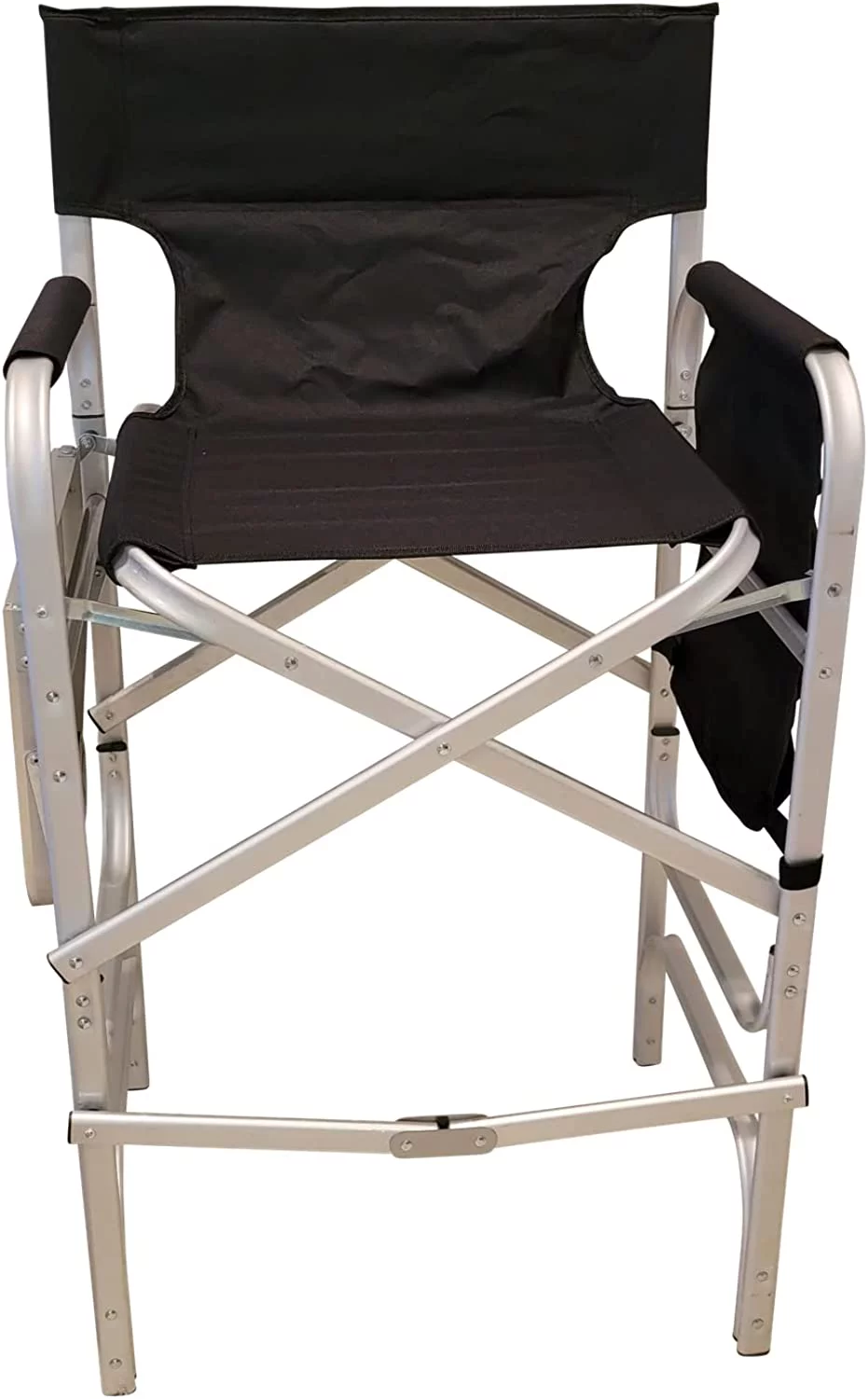 Extra Tall Folding Directors Chair Foldable Chair with Side Table XL Design (Black and Silver)