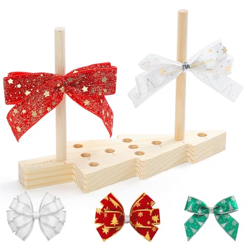 Bow Maker Bow Making Tool for Ribbon, Wooden Wreath Bow Maker for Making Gift Bows, Wrist Corsages, Party Decorations, Hair Bows, Holiday Wreaths(with Instructions)
