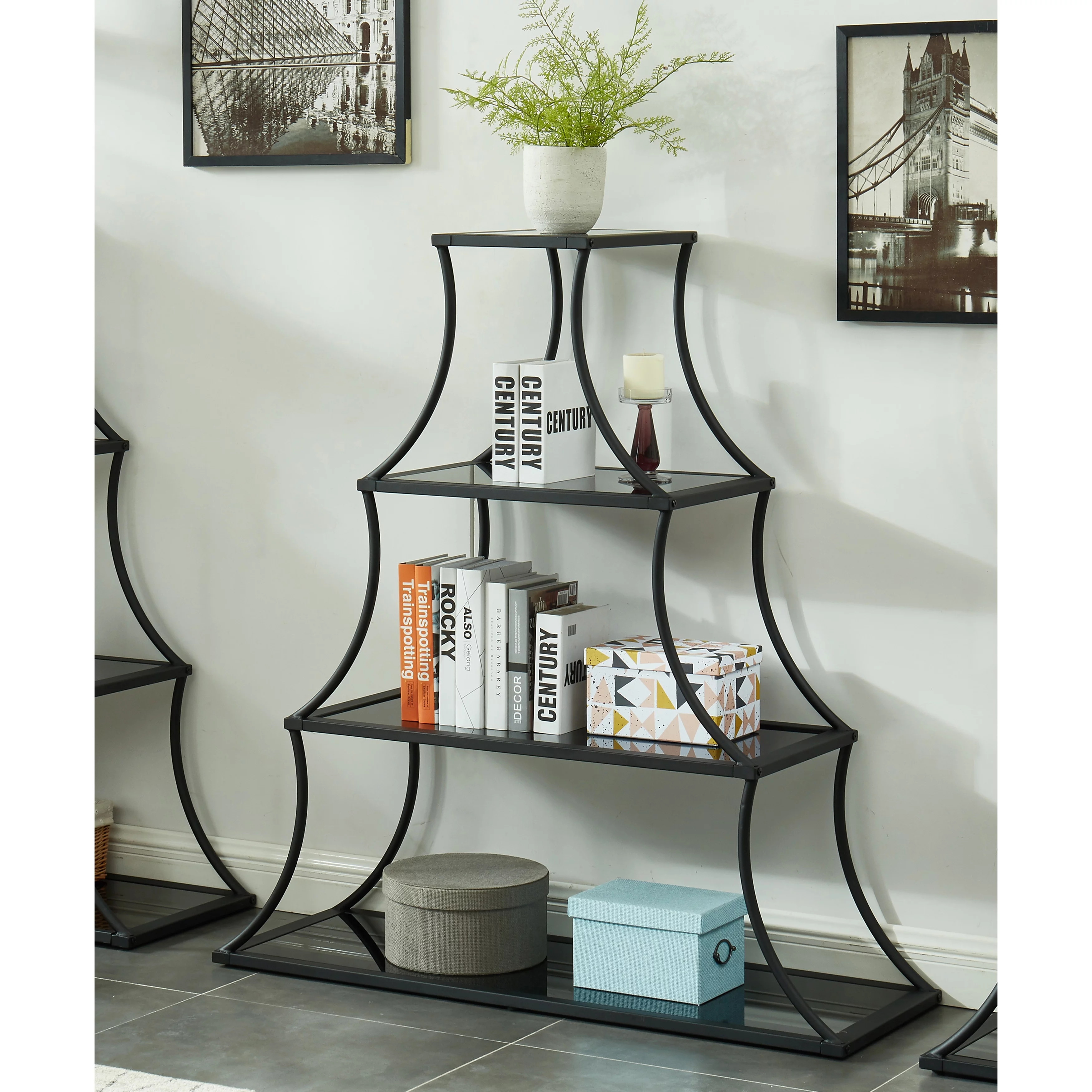 Furniture of America Gliny Contemporary Glass Shelves Open Back Bookcase by  4-Shelf 4