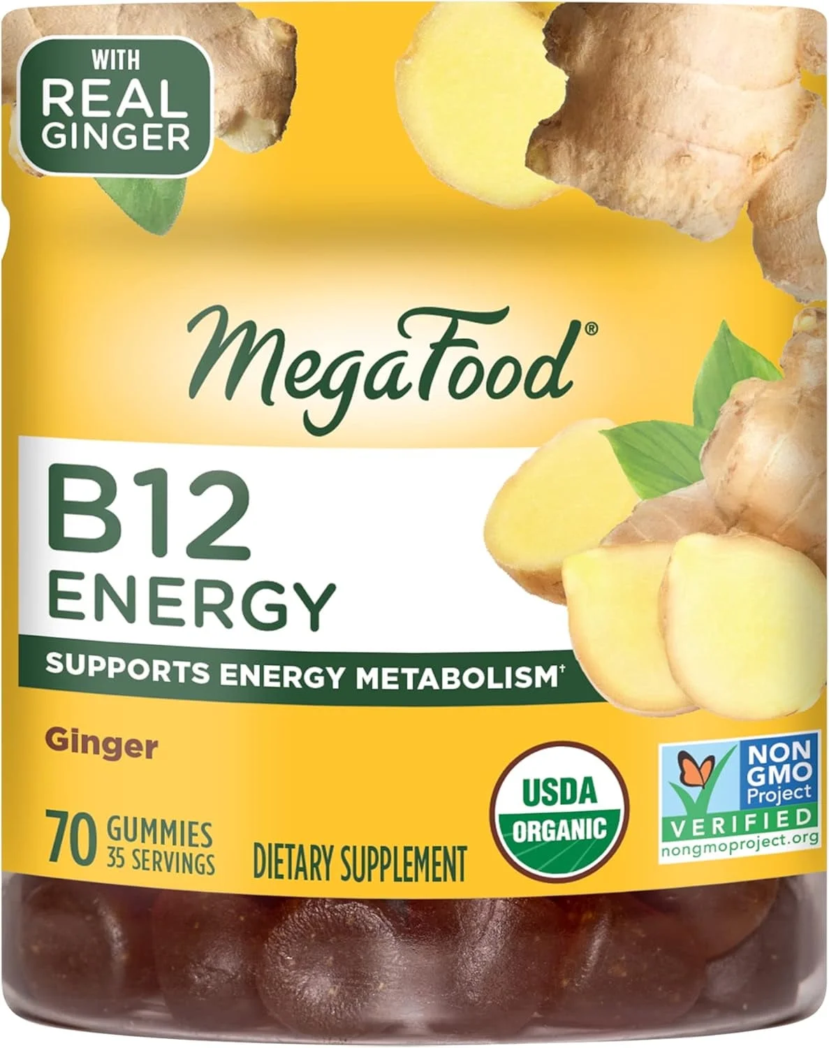 MegaFood B12 Energy Gummies Ginger - 70 Gummies Pack of 2