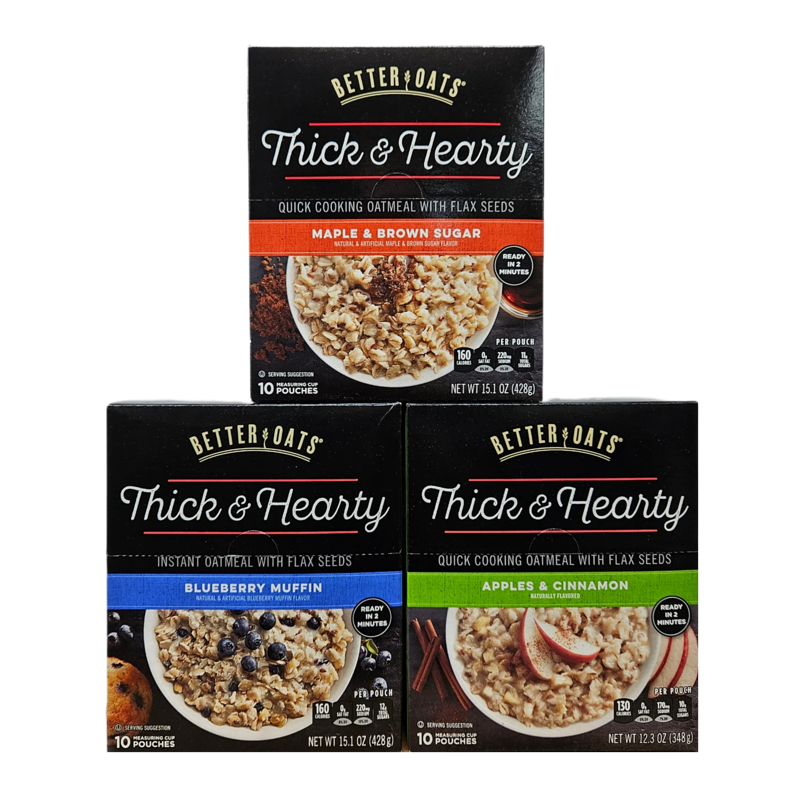 Better Oats Thick & Hearty Instant Oatmeal Sample Pack / Blueberry Muffin / Apples & Cinnamon / Maple & Brown Sugar