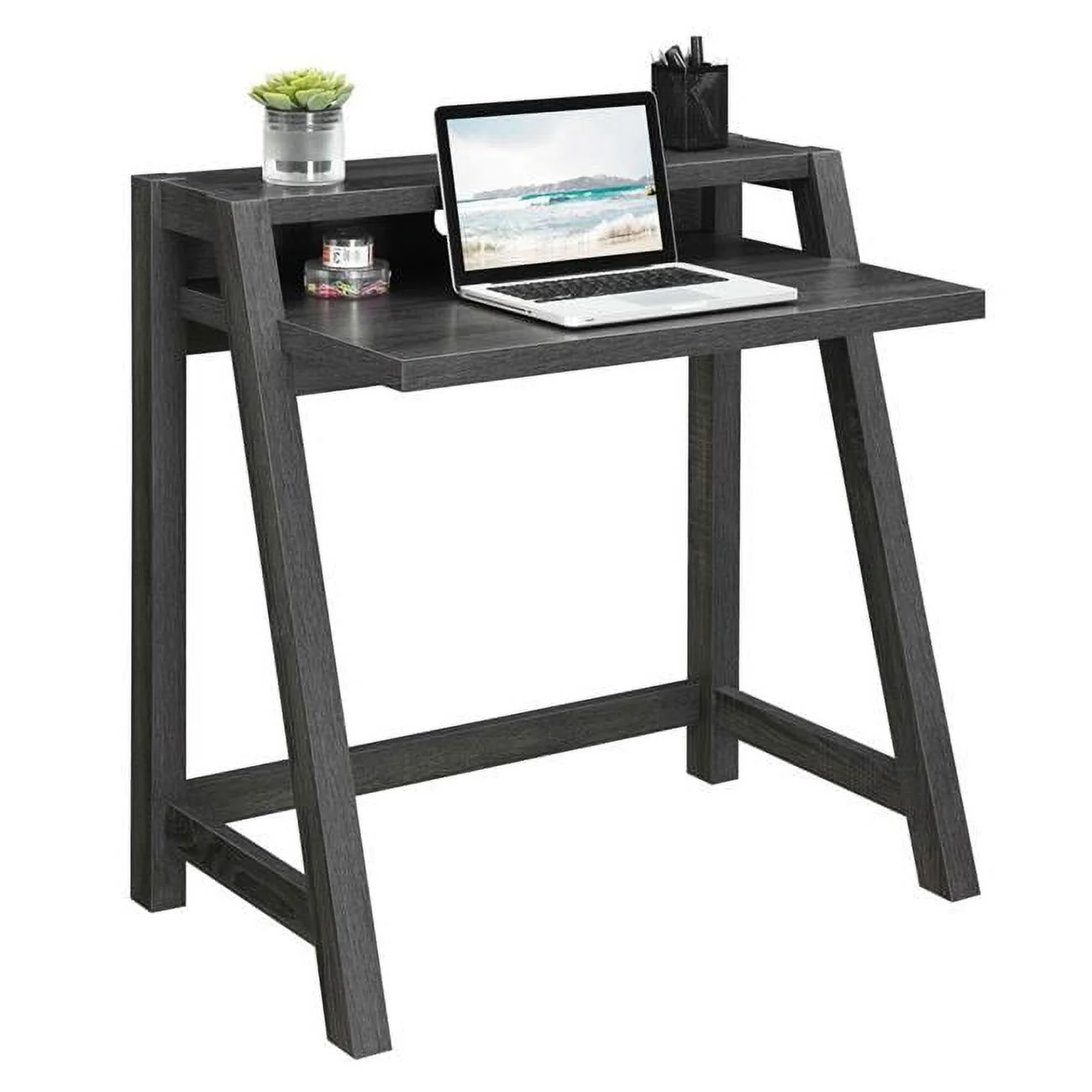 34.5 x 22 x 35 in. Newport Lilly 2 Tier Desk, Weathered Gray