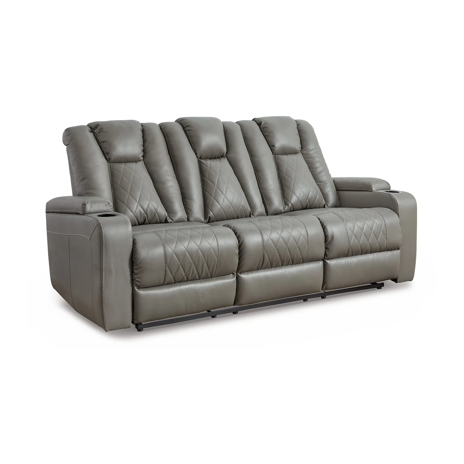 BenJara Tav 85 Inch Manual Recliner Sofa, Drop Table, Cupholders, Gray Faux Leather