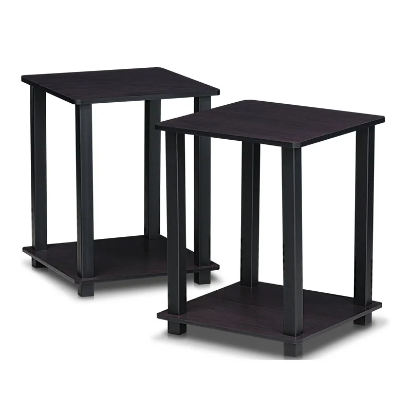 Furinno Simplistic End Table, Set of Two, Dark Walnut/Black