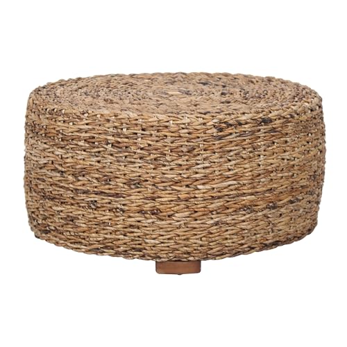 East at Main Abella Round Woven Rattan Coffee Table, Coastal Boho Coffee Table with Natural Finish, 28.5
