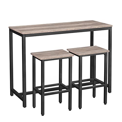 HOOBRO Bar Table and Chairs Set, 47.2” Rectangular Pub Table with 2 Stools for Small Space, High Top Table, 3-Piece Breakfast Table Set, Sturdy Metal Frame, Easy to Assemble, Rustic Brown BF52BT01