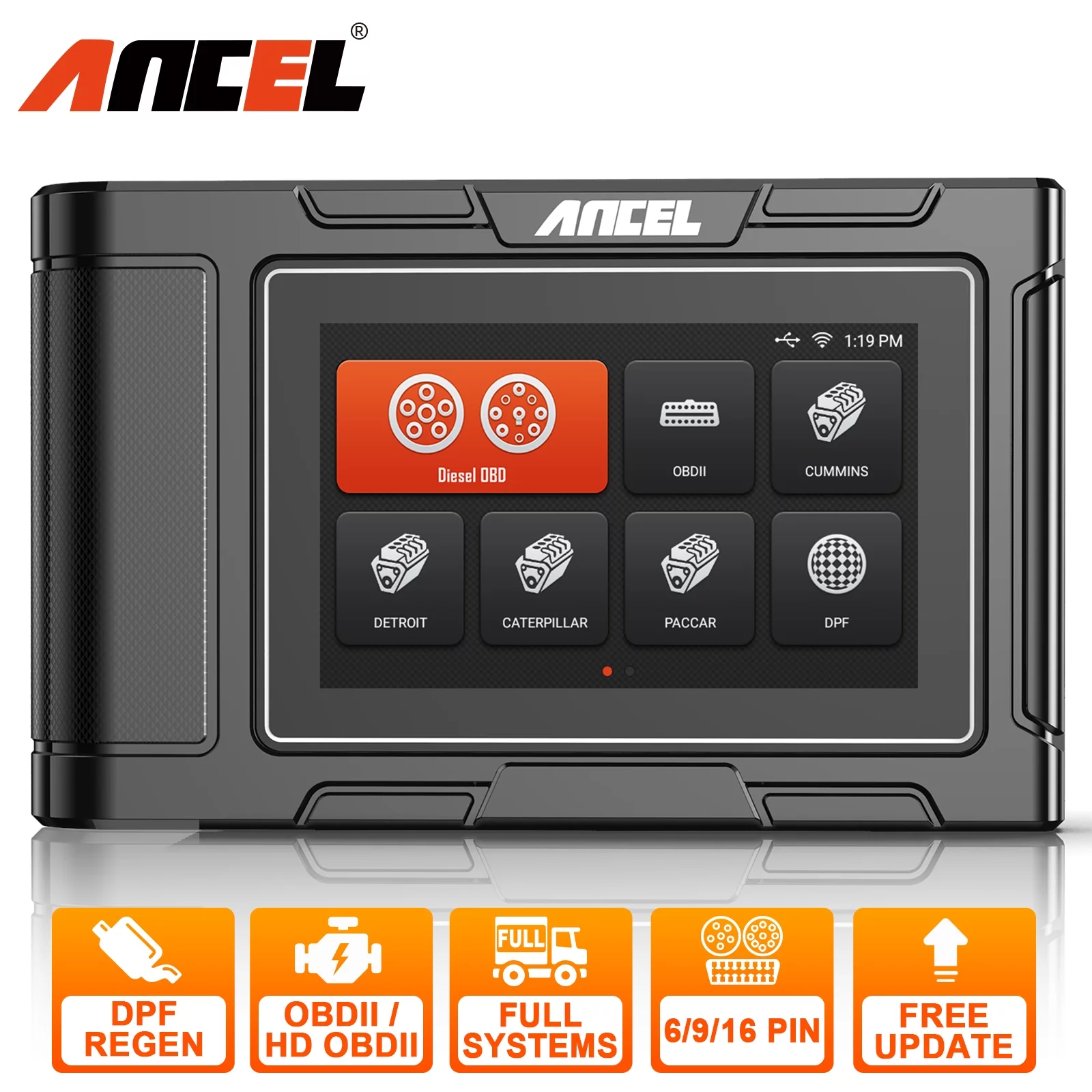 ANCEL HD3400 OBD2 Scanner Heavy Duty Truck DPF Regen Scanner  for Cummins Detroit Caterpillar Paccar 2-in-1 Diesel Truck Car All System Diagnostic Tools Code Reader
