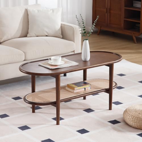 Walnut Rattan Coffee Table, 39.5