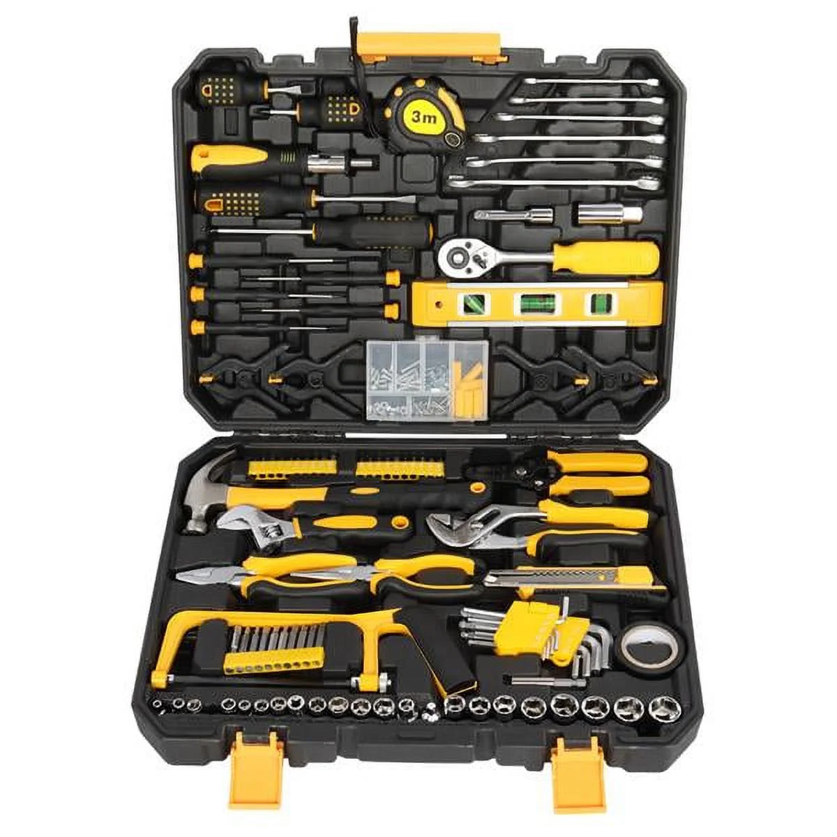 198Pcs Hand Tool Set Mechanics Kit Wrench Household Repair with Case Black & Yellow