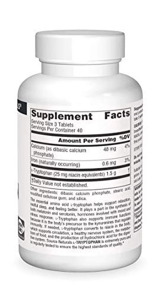 Source Naturals L-Tryptophan, 500 mg Essential Amino Acid Supplement - 120 Tablets