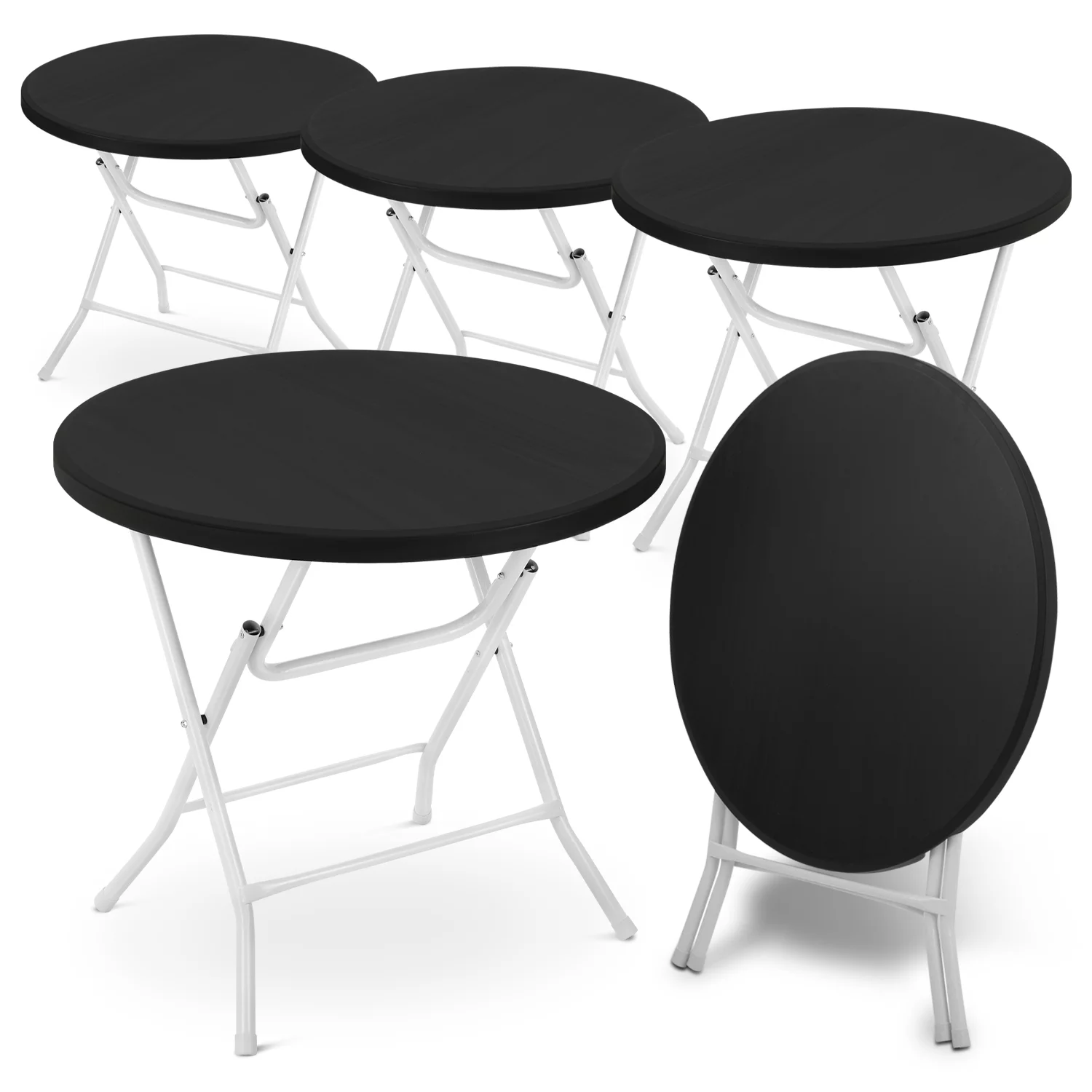 Magshion 5 Pieces 2.6Ft Round Folding Commercial Banquet Table, Portable Plastic Coffee Card Dining Table for Kitchen or Outdoor Party Wedding Event, Balck