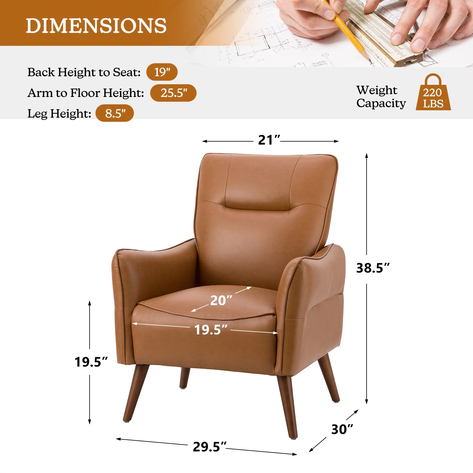 Faux Leather Upholstered Accent Chair Set of 2 Tufted Armchair Lounge Sofa Wood Legs Living Room Office Camel