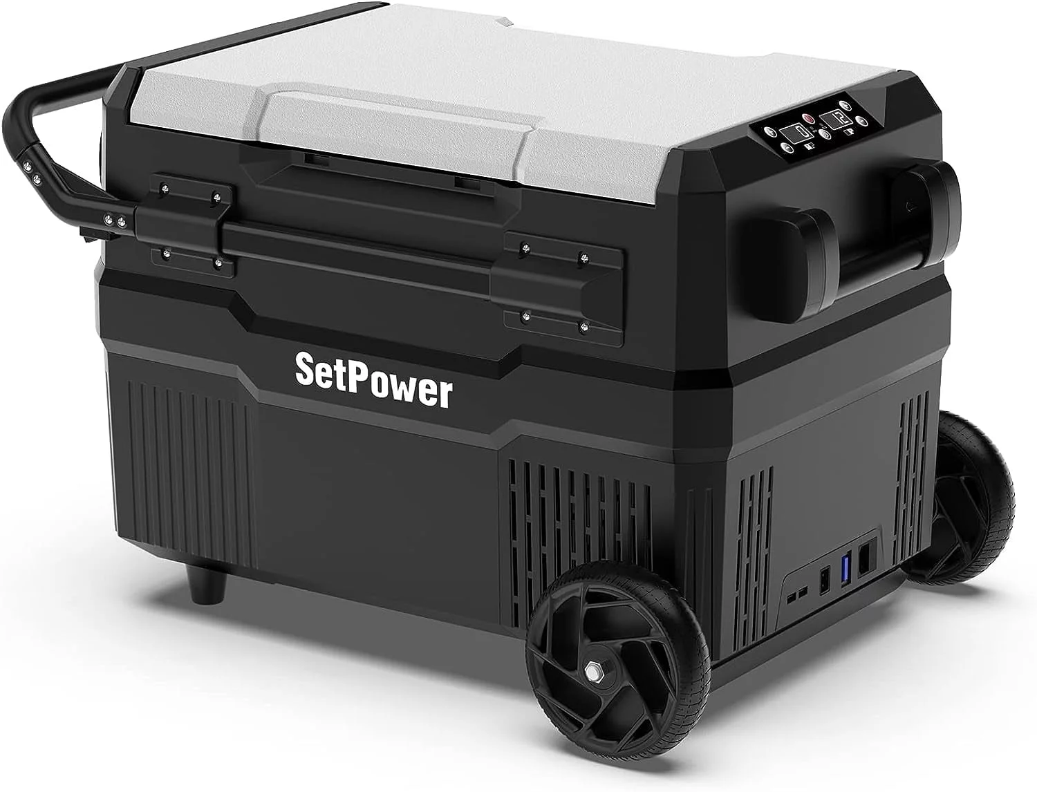 Setpower RV45D PRO Car Refrigerator with Freezer on Wheels, 45QT Flexiable Dual Zone Portable Refrigerator with 3 Year Warranty, 12v Refrigerator for Home, Outdoor, Camping, RV, Truck, Van, DC&AC