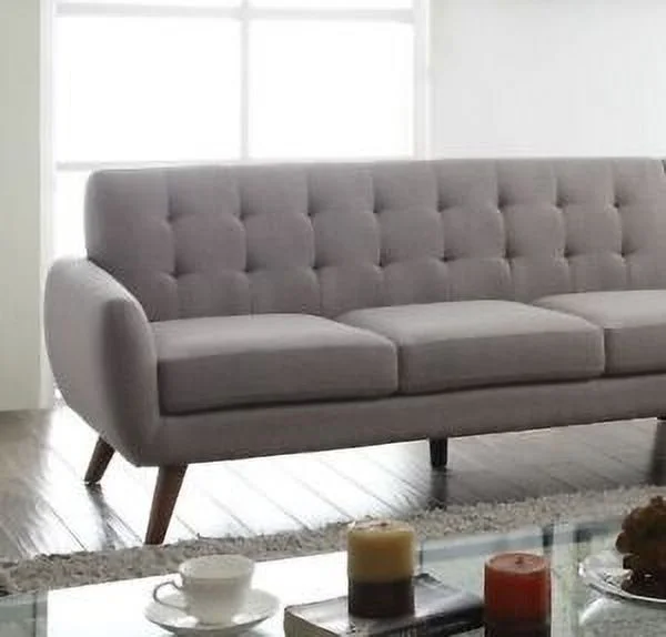 Contemporary Living Room 2pc Sectional Sofa Love Wedge Light Gray Fabric Tufted Back Cushion Flared Arm Style Furniture